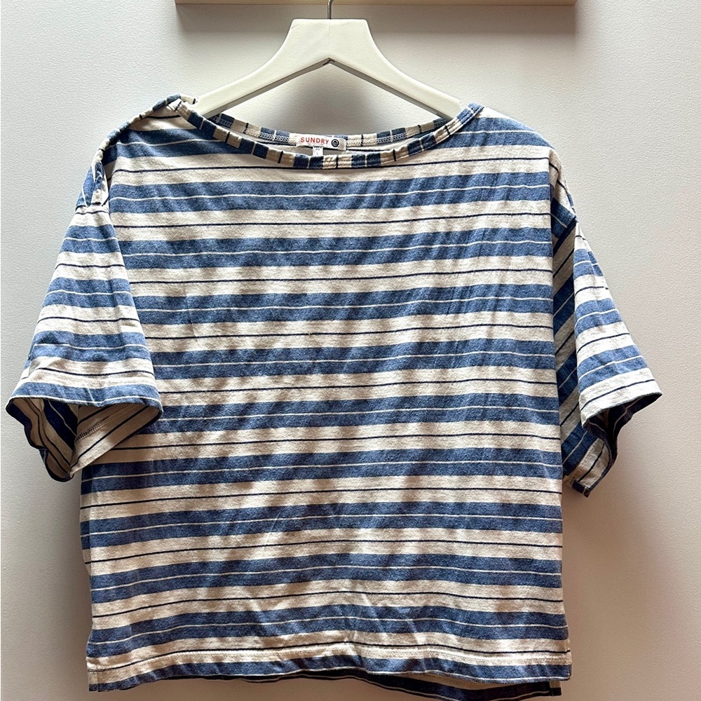 Sundry Blue and White Striped Short Sleeve Tee